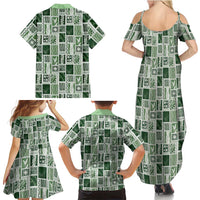 Vintage Aloha Block Quilt Family Matching Summer Maxi Dress and Hawaiian Shirt Green Inspired Lei Motifs LT9 - Polynesian Pride