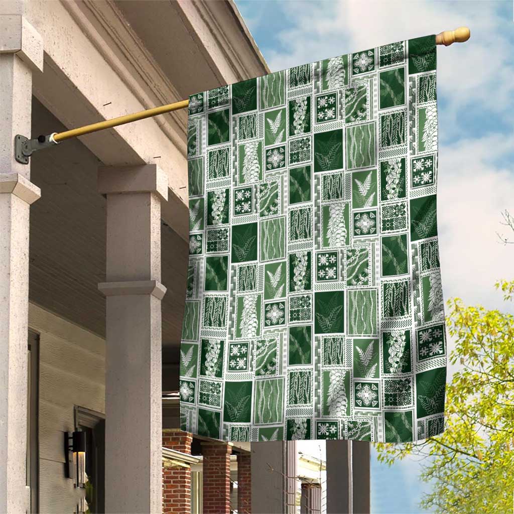 Vintage Aloha Block Quilt Garden Flag Green Inspired Lei Motifs LT9 House Flag Green - Polynesian Pride