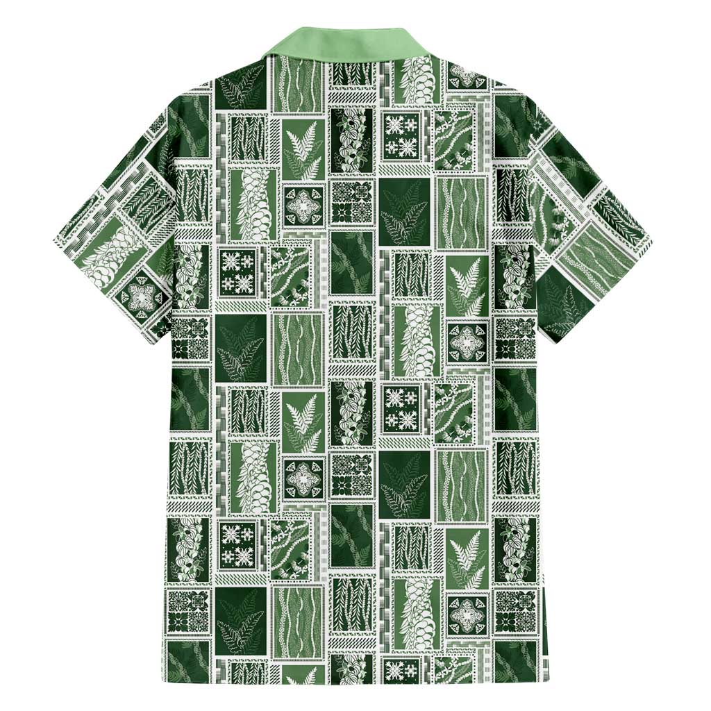 Vintage Aloha Block Quilt Hawaiian Shirt Green Inspired Lei Motifs - Polynesian Pride
