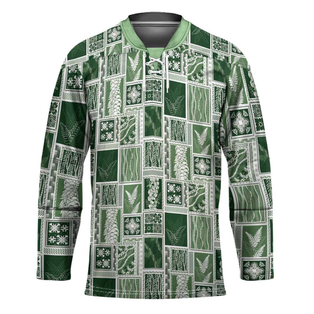 Vintage Aloha Block Quilt Hockey Jersey Green Inspired Lei Motifs - Polynesian Pride