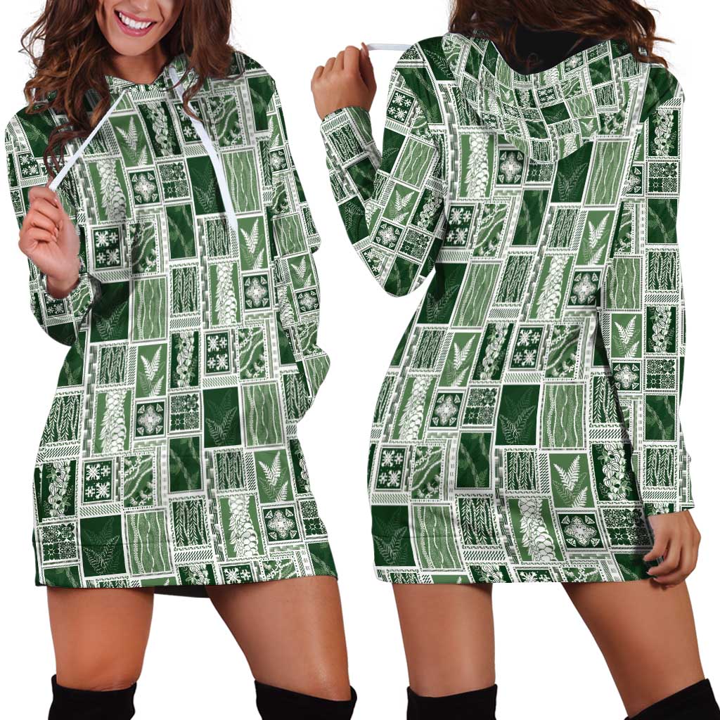 Vintage Aloha Block Quilt Hoodie Dress Green Inspired Lei Motifs LT9 - Polynesian Pride