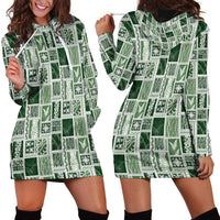 Vintage Aloha Block Quilt Hoodie Dress Green Inspired Lei Motifs LT9 - Polynesian Pride