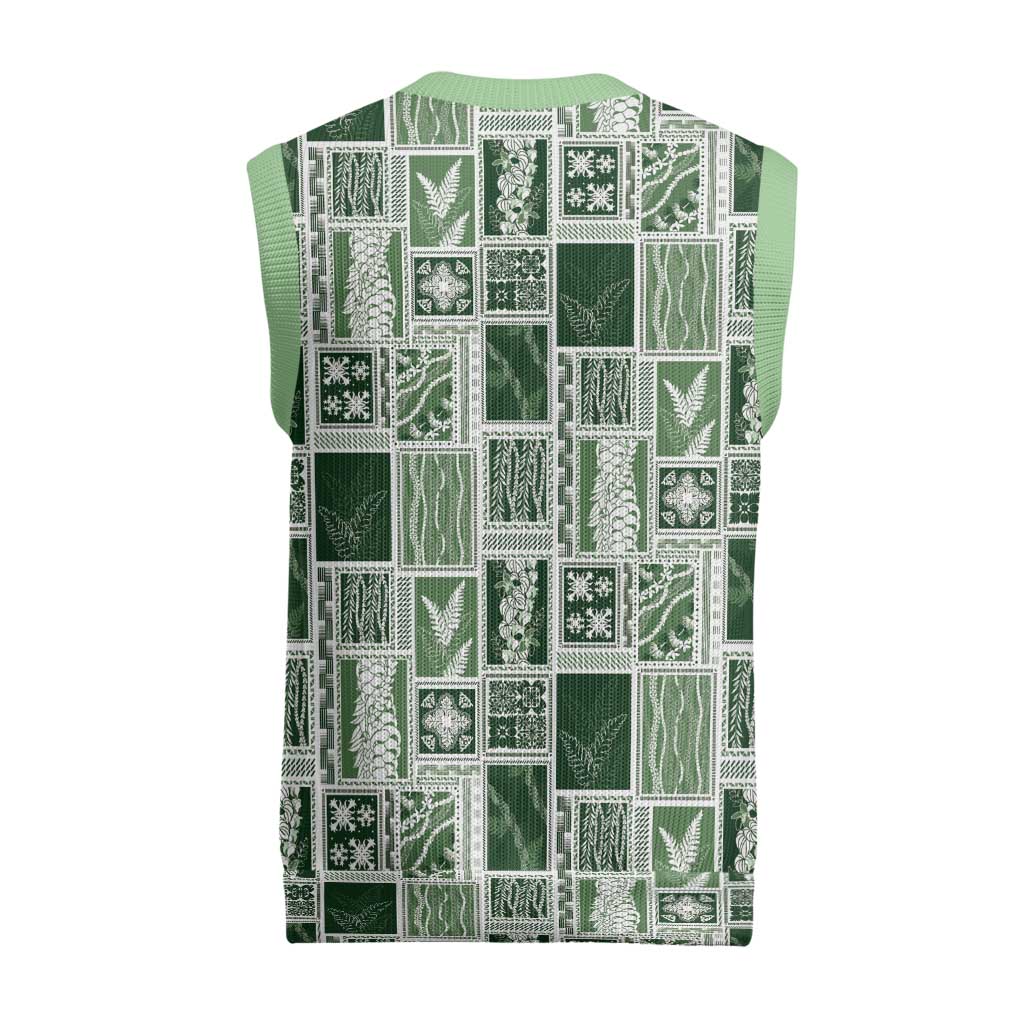 Vintage Aloha Block Quilt Christmas Knitted V-Neck Vest Green Inspired Lei Motifs LT9 - Polynesian Pride