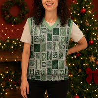 Vintage Aloha Block Quilt Christmas Knitted V-Neck Vest Green Inspired Lei Motifs LT9 - Polynesian Pride