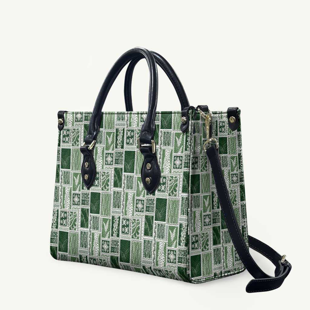 Vintage Aloha Block Quilt Leather Bag Green Inspired Lei Motifs - Polynesian Pride