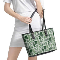 Vintage Aloha Block Quilt Leather Tote Bag Green Inspired Lei Motifs - Polynesian Pride