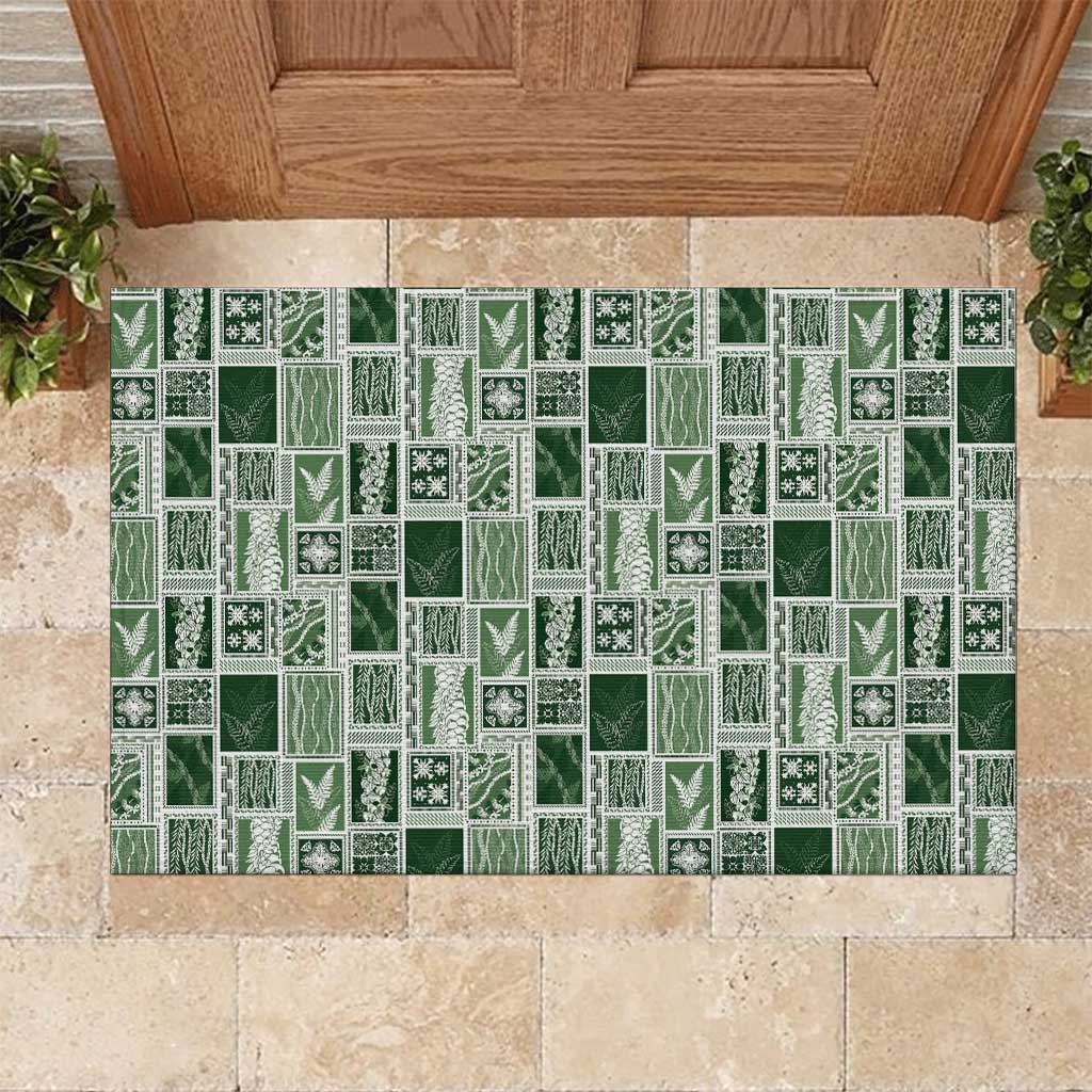 Vintage Aloha Block Quilt Rubber Doormat Green Inspired Lei Motifs LT9 Green - Polynesian Pride