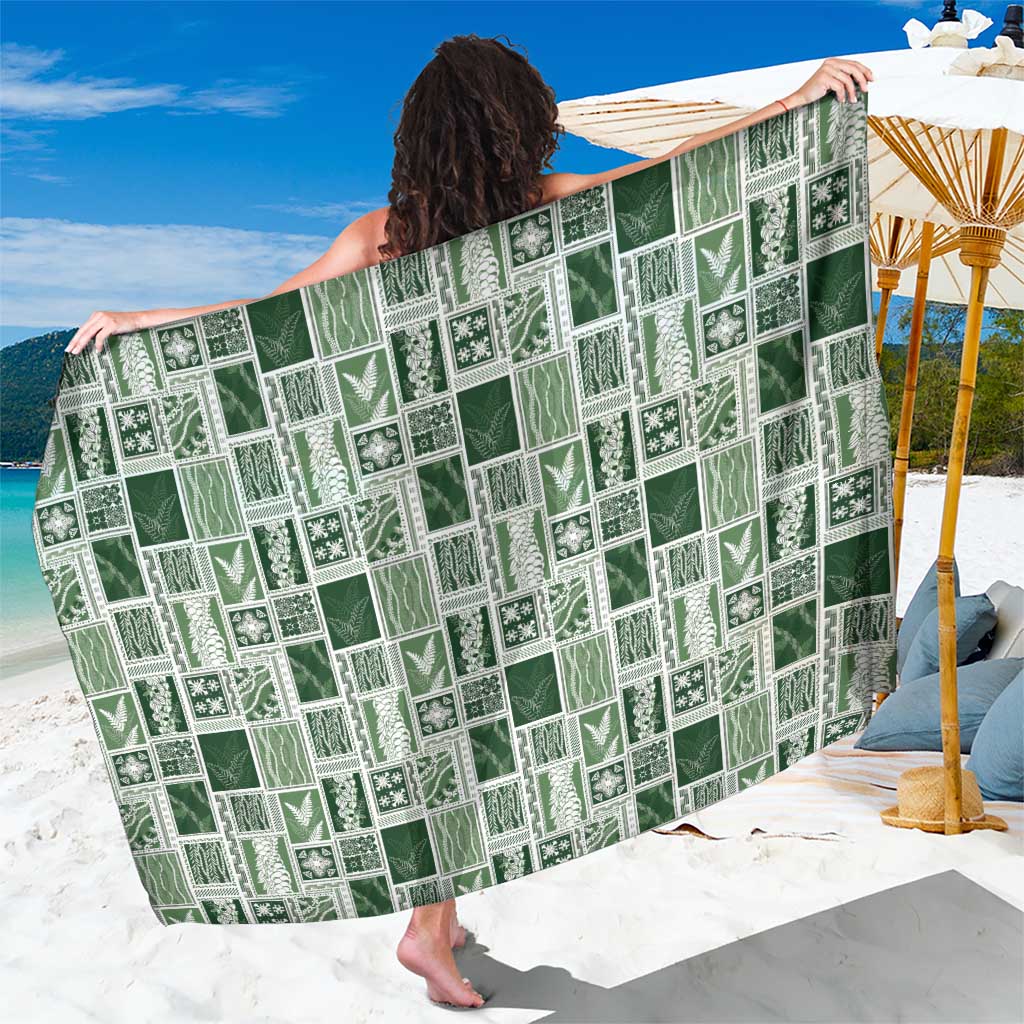 Vintage Aloha Block Quilt Sarong Green Inspired Lei Motifs LT9 One Size 44 x 66 inches Green - Polynesian Pride