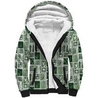 Vintage Aloha Block Quilt Sherpa Hoodie Green Inspired Lei Motifs LT9 Unisex Green - Polynesian Pride