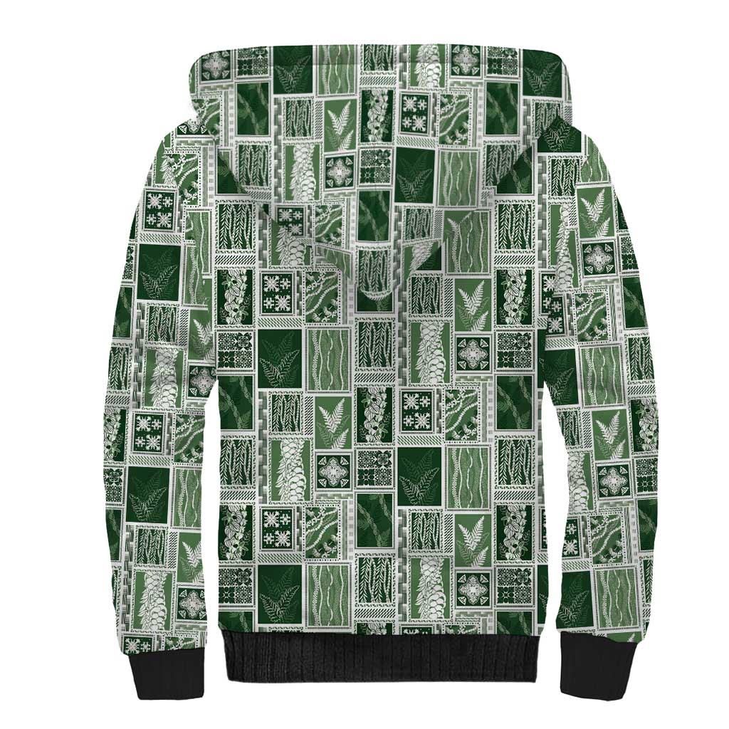 Vintage Aloha Block Quilt Sherpa Hoodie Green Inspired Lei Motifs LT9 - Polynesian Pride