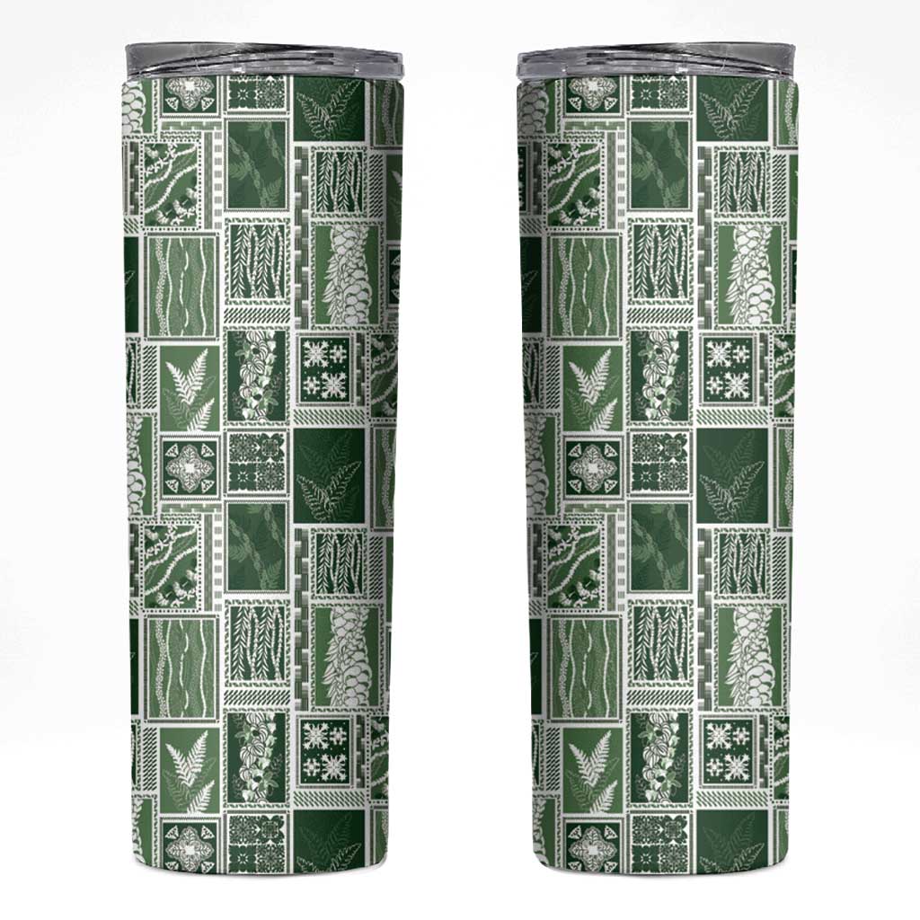 Vintage Aloha Block Quilt Skinny Tumbler Green Inspired Lei Motifs LT9 Green - Polynesian Pride