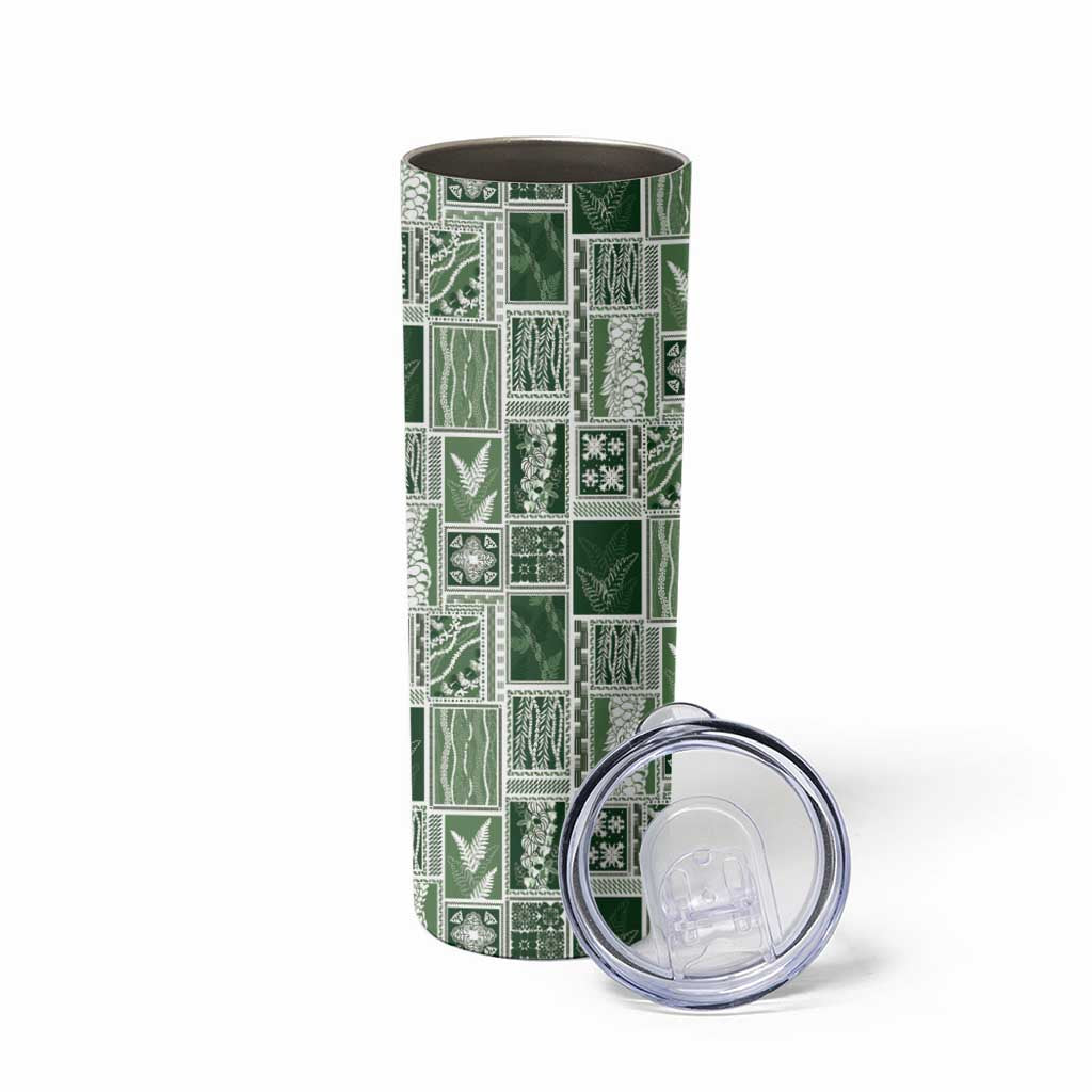 Vintage Aloha Block Quilt Skinny Tumbler Green Inspired Lei Motifs LT9 - Polynesian Pride