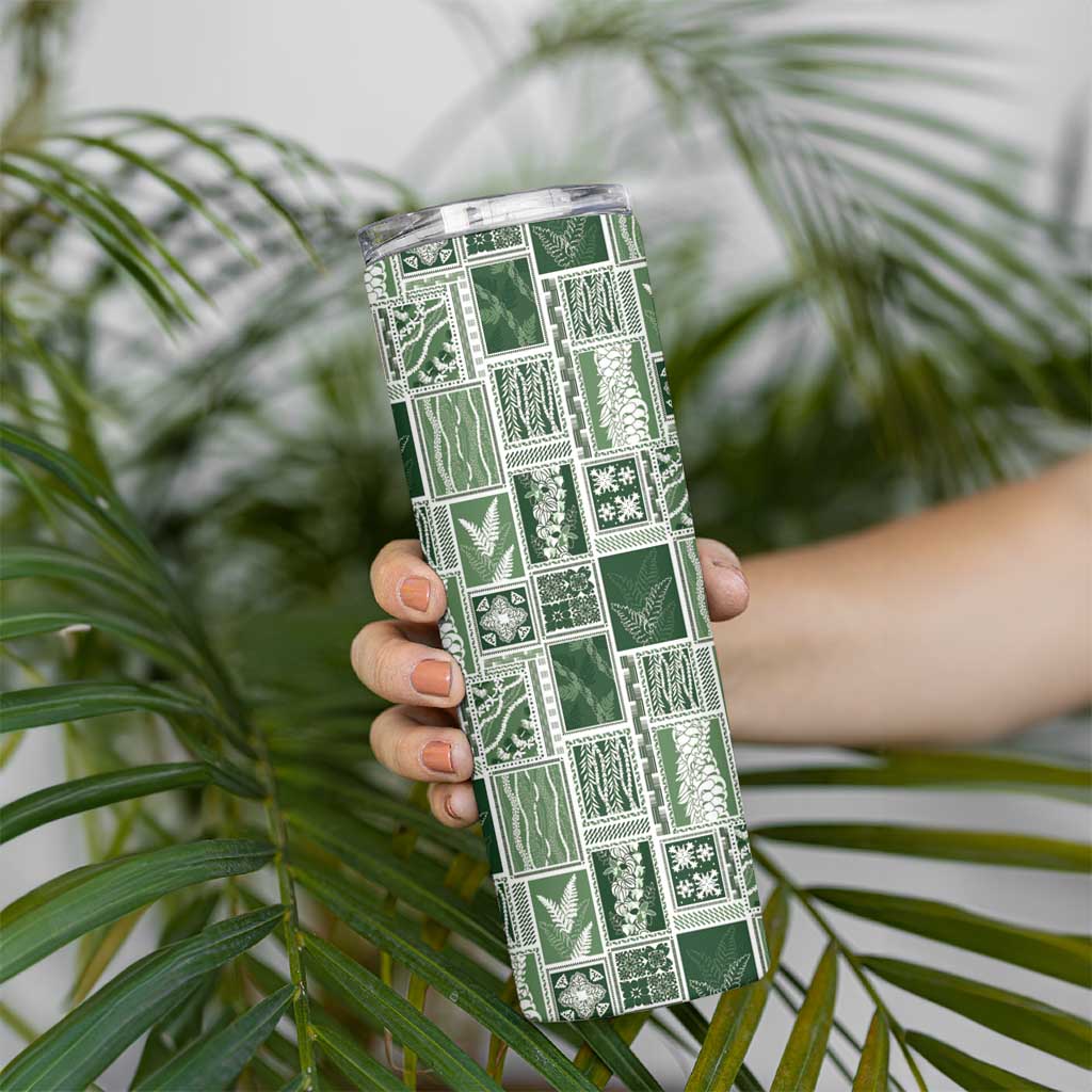 Vintage Aloha Block Quilt Skinny Tumbler Green Inspired Lei Motifs LT9 - Polynesian Pride
