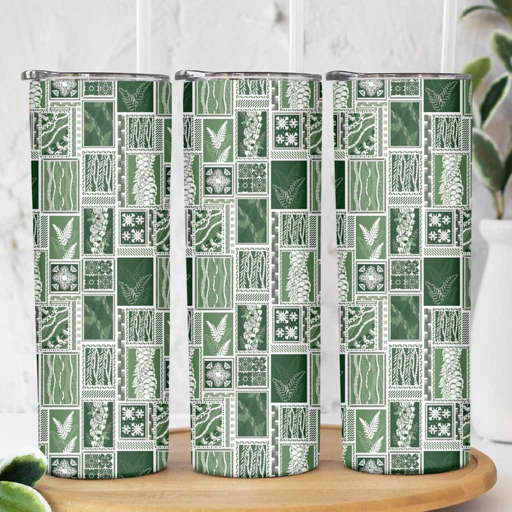 Vintage Aloha Block Quilt Skinny Tumbler Green Inspired Lei Motifs LT9 - Polynesian Pride