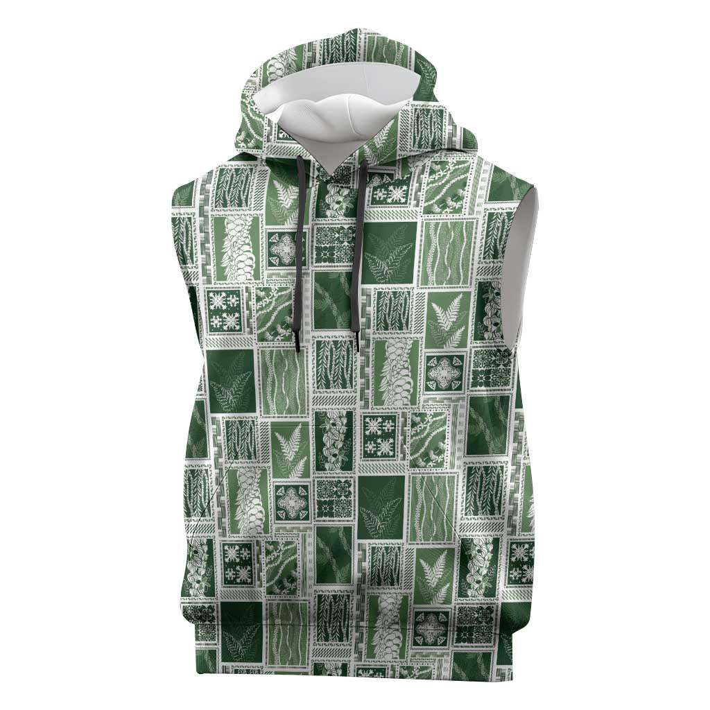 Vintage Aloha Block Quilt Sleeveless Hoodie Green Inspired Lei Motifs LT9 Green - Polynesian Pride