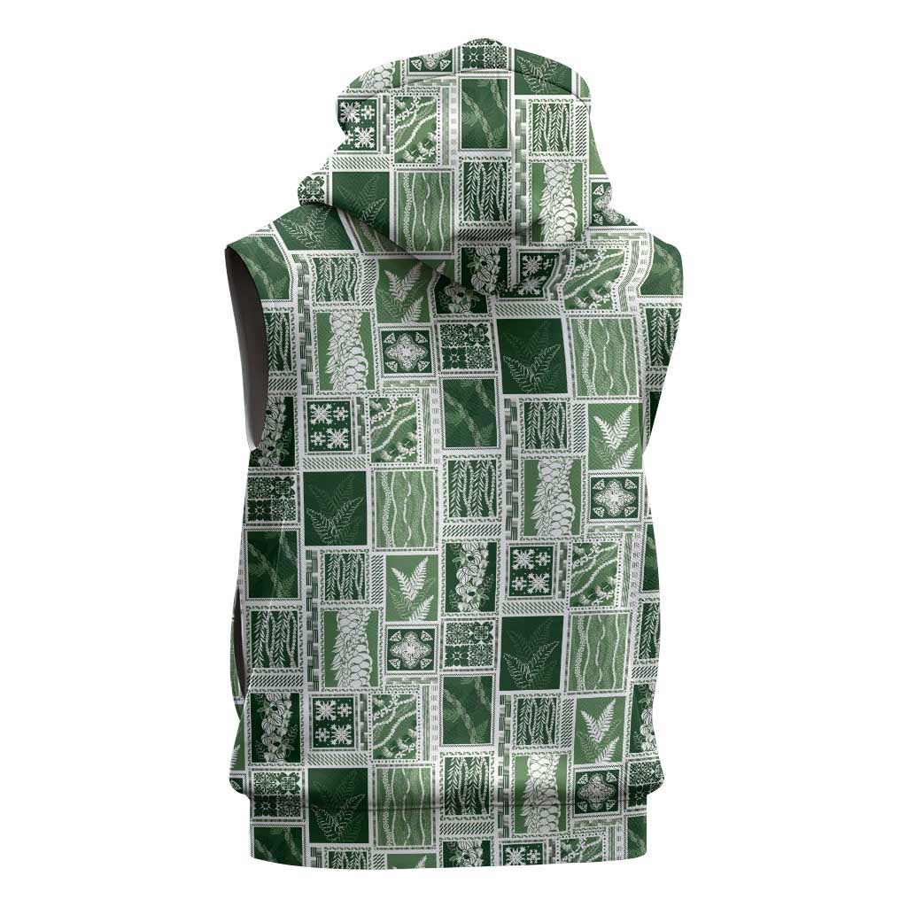 Vintage Aloha Block Quilt Sleeveless Hoodie Green Inspired Lei Motifs LT9 - Polynesian Pride