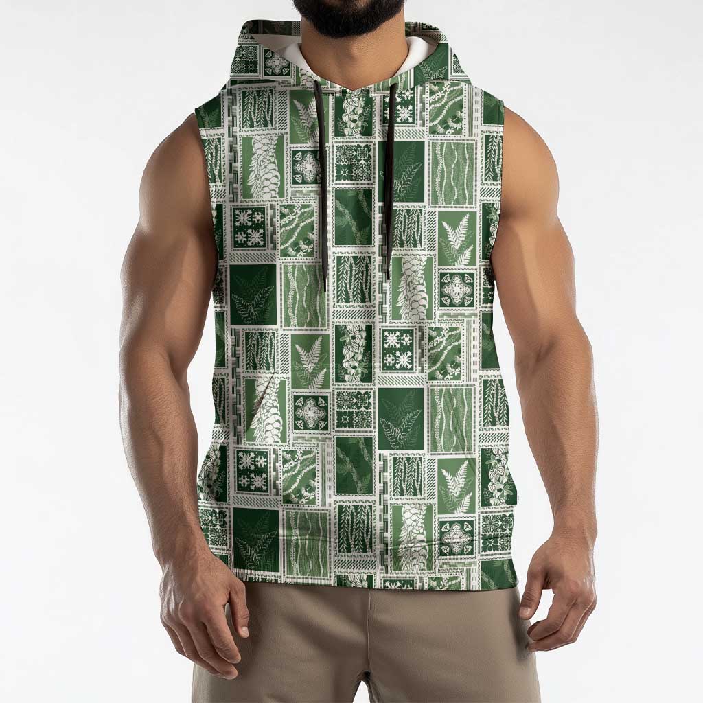 Vintage Aloha Block Quilt Sleeveless Hoodie Green Inspired Lei Motifs LT9 - Polynesian Pride