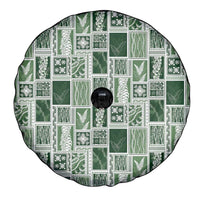 Vintage Aloha Block Quilt Spare Tire Cover Green Inspired Lei Motifs - Polynesian Pride