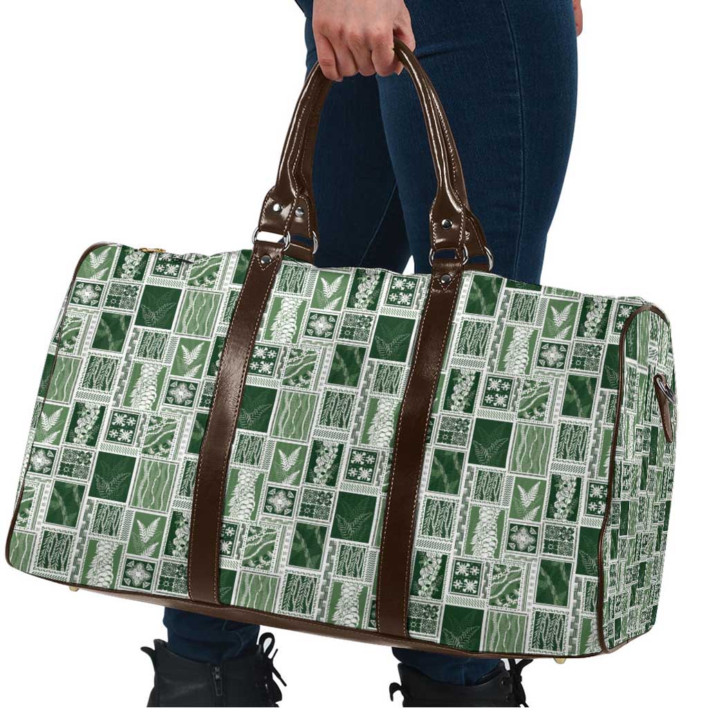 Vintage Aloha Block Quilt Travel Bag Green Inspired Lei Motifs - Polynesian Pride