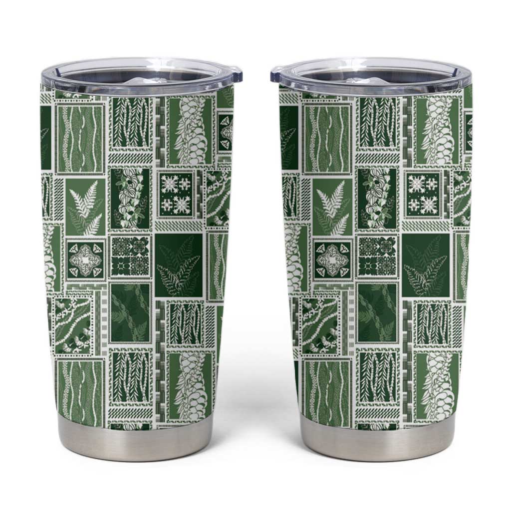 Vintage Aloha Block Quilt Tumbler Cup Green Inspired Lei Motifs LT9 Green - Polynesian Pride