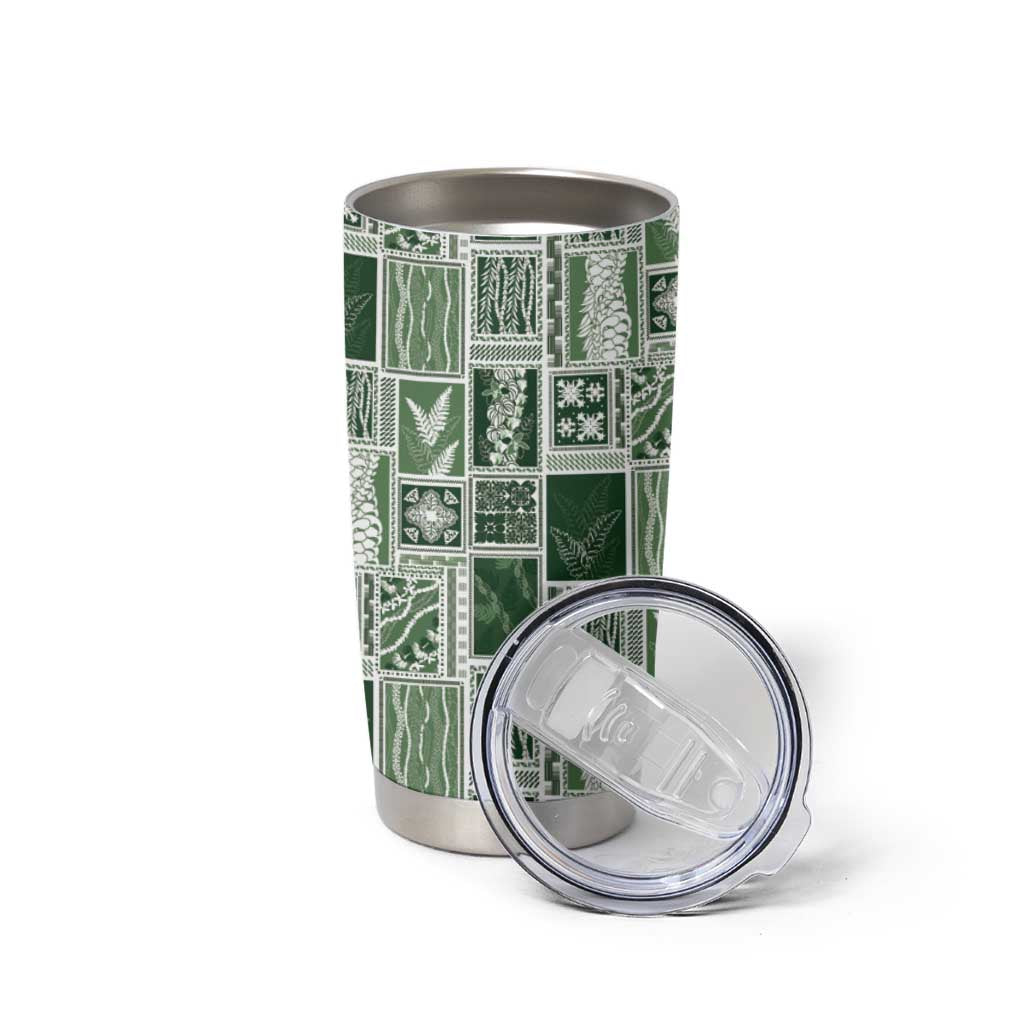 Vintage Aloha Block Quilt Tumbler Cup Green Inspired Lei Motifs LT9 - Polynesian Pride