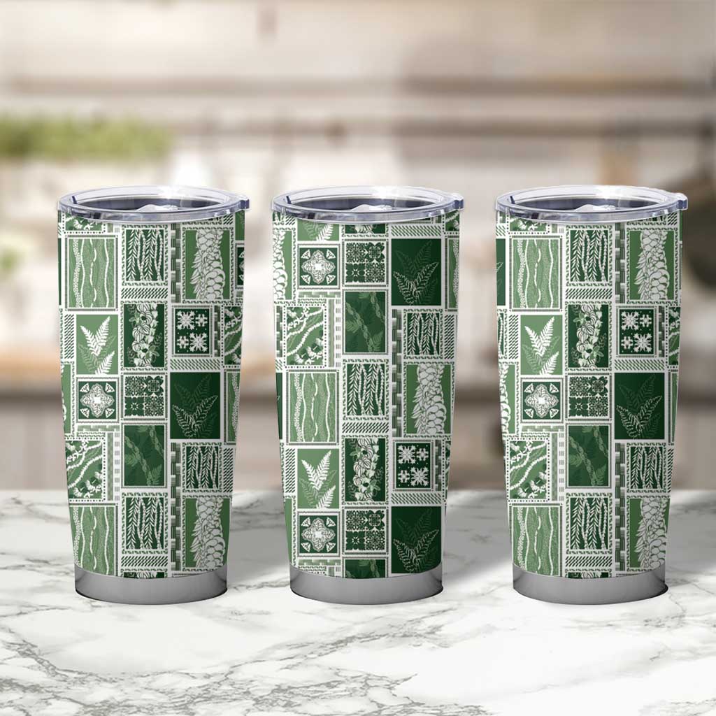 Vintage Aloha Block Quilt Tumbler Cup Green Inspired Lei Motifs LT9 - Polynesian Pride