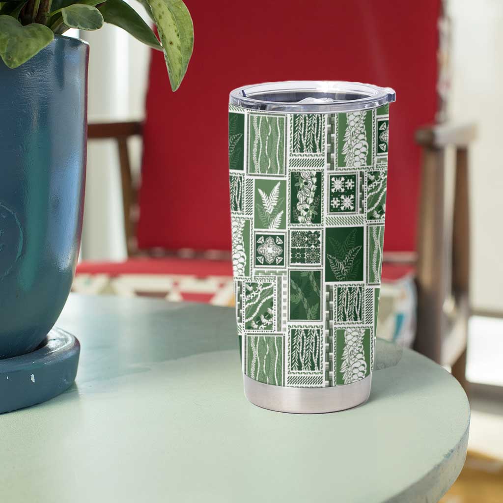 Vintage Aloha Block Quilt Tumbler Cup Green Inspired Lei Motifs LT9 - Polynesian Pride