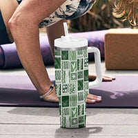 Vintage Aloha Block Quilt Tumbler With Handle Green Inspired Lei Motifs - Polynesian Pride