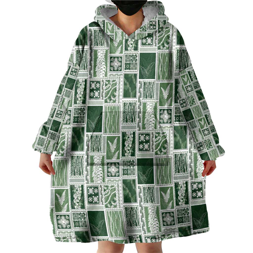 Vintage Aloha Block Quilt Wearable Blanket Hoodie Green Inspired Lei Motifs LT9 - Polynesian Pride