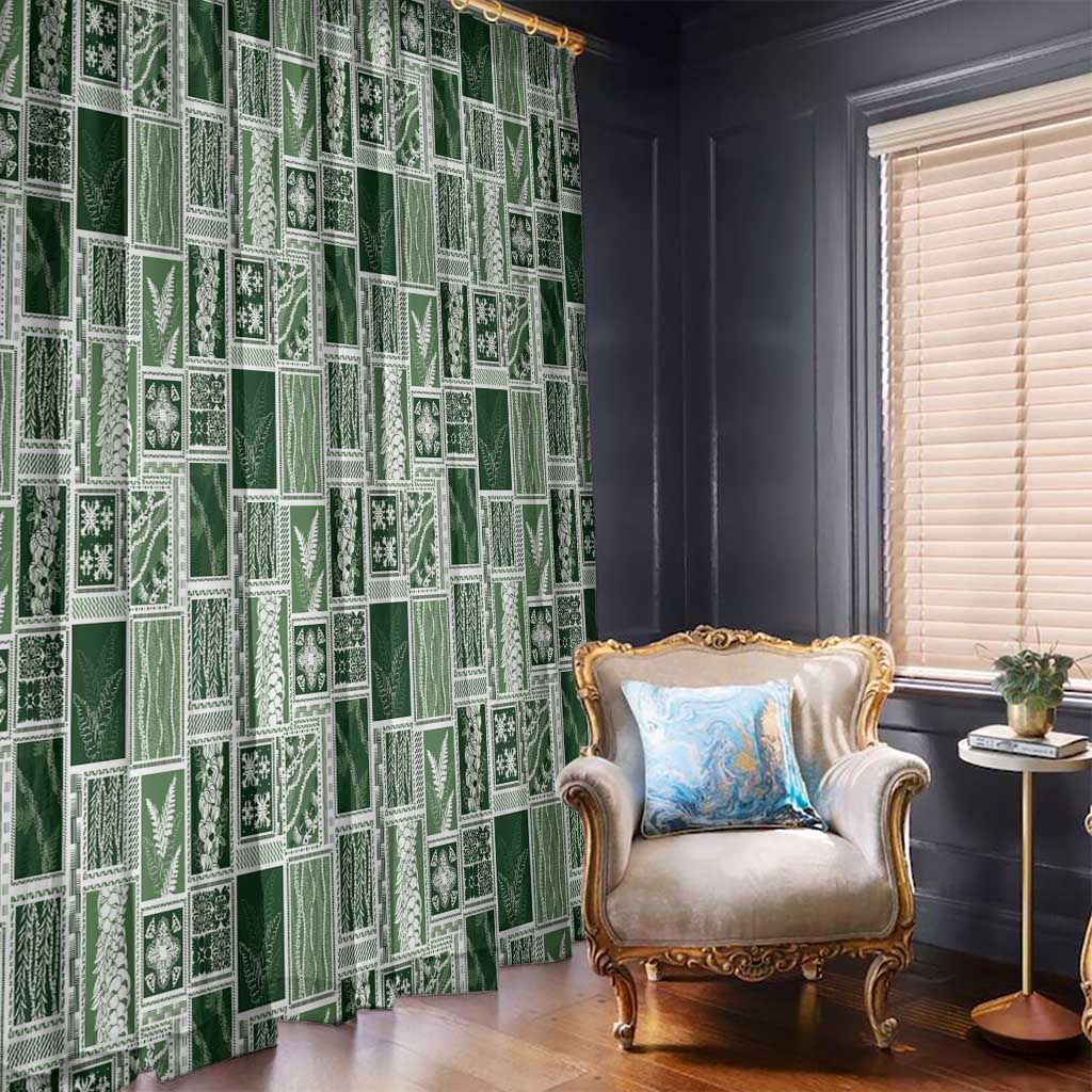 Vintage Aloha Block Quilt Window Curtain Green Inspired Lei Motifs - Polynesian Pride