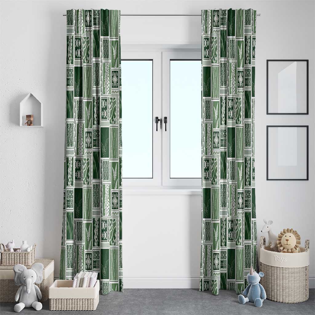 Vintage Aloha Block Quilt Window Curtain Green Inspired Lei Motifs - Polynesian Pride