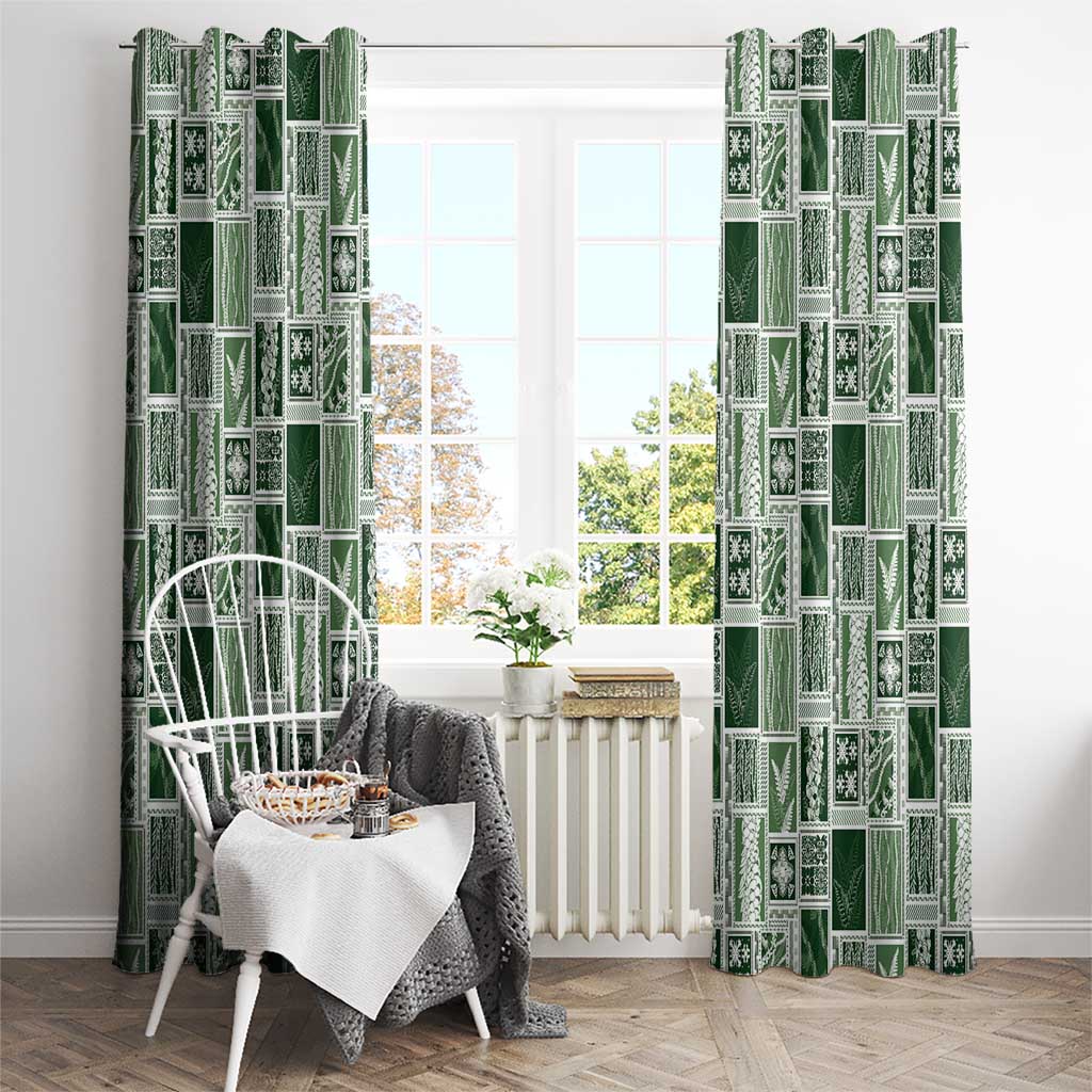 Vintage Aloha Block Quilt Window Curtain Green Inspired Lei Motifs - Polynesian Pride