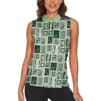 Vintage Aloha Block Quilt Women Sleeveless Polo Shirt Green Inspired Lei Motifs LT9 - Polynesian Pride