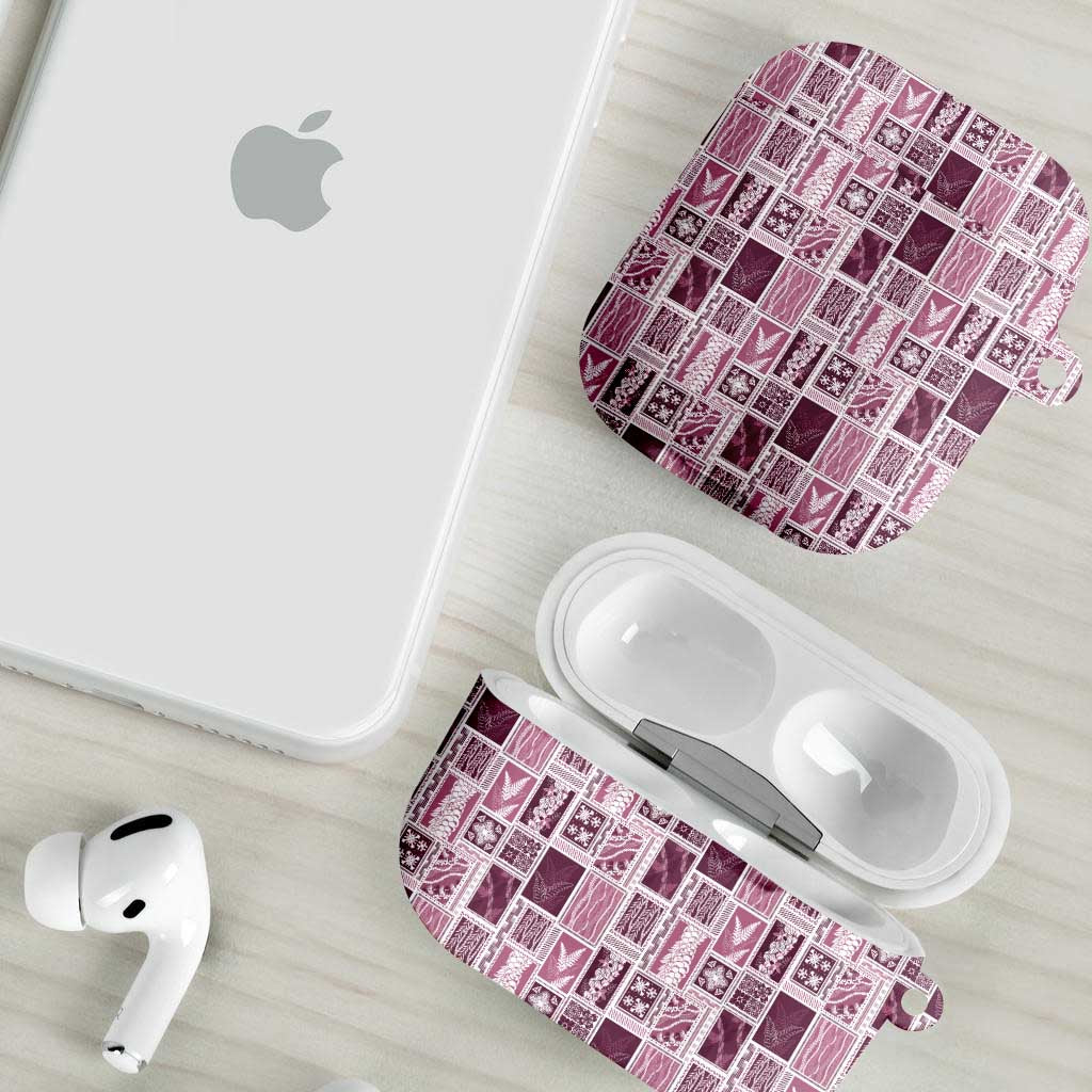Vintage Aloha Block Quilt AirPods Case Pink Inspired Lei Motifs - Polynesian Pride
