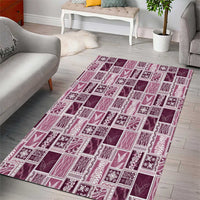 Vintage Aloha Block Quilt Area Rug Pink Inspired Lei Motifs - Polynesian Pride