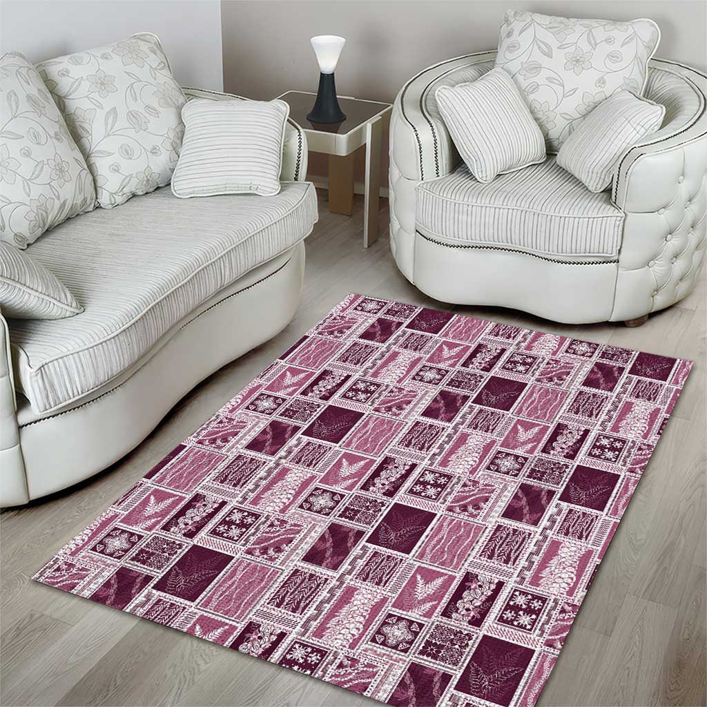 Vintage Aloha Block Quilt Area Rug Pink Inspired Lei Motifs - Polynesian Pride