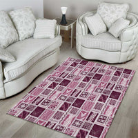 Vintage Aloha Block Quilt Area Rug Pink Inspired Lei Motifs - Polynesian Pride