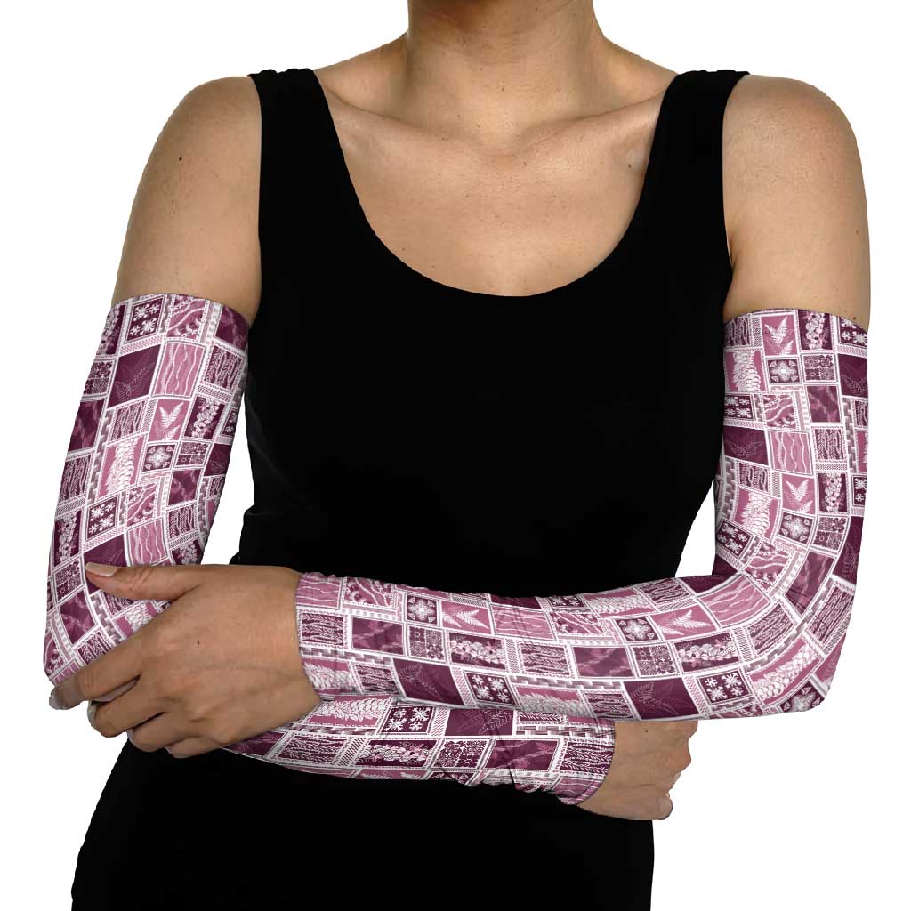Vintage Aloha Block Quilt Arm Sleeves Pink Inspired Lei Motifs - Polynesian Pride