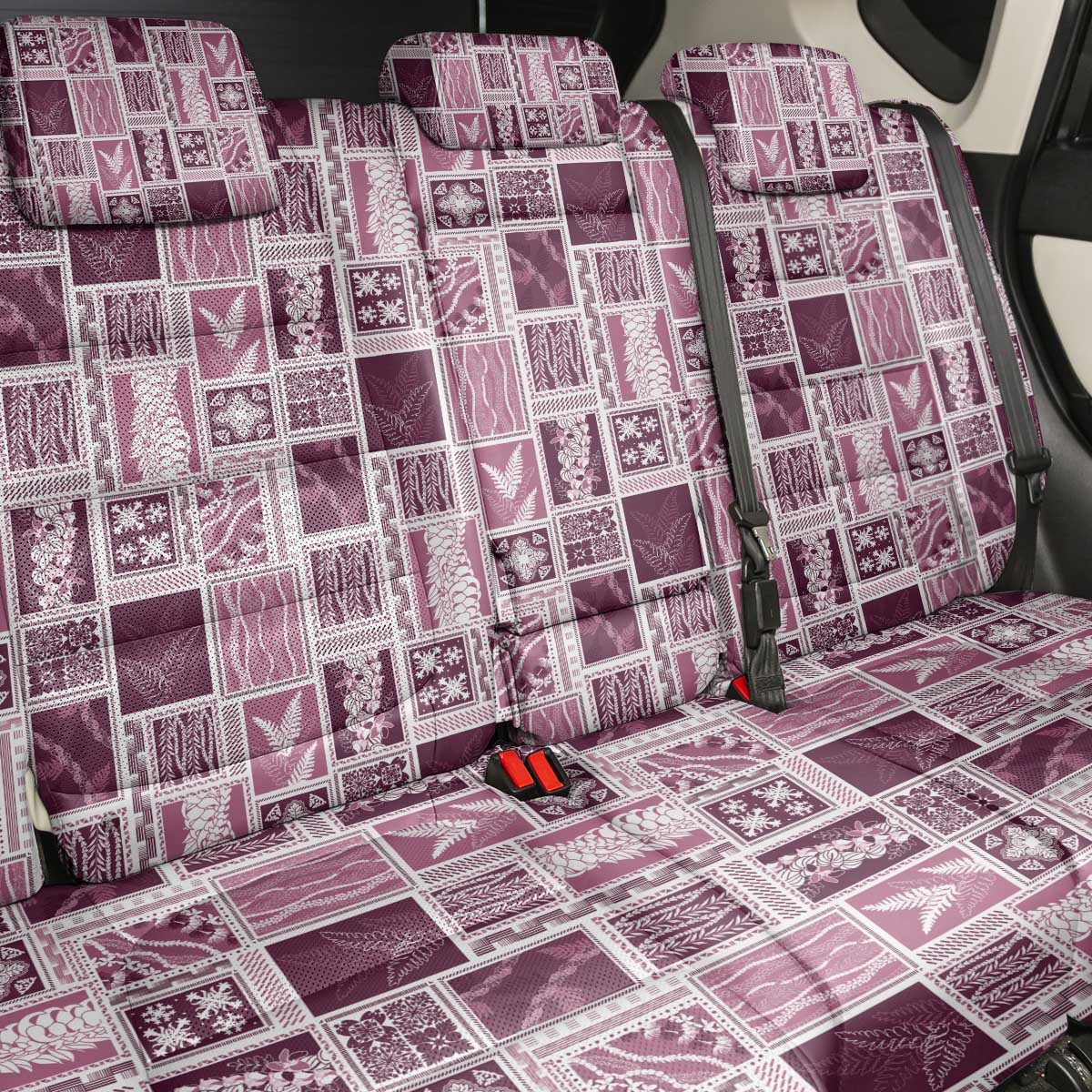 Vintage Aloha Block Quilt Back Car Seat Cover Pink Inspired Lei Motifs - Polynesian Pride