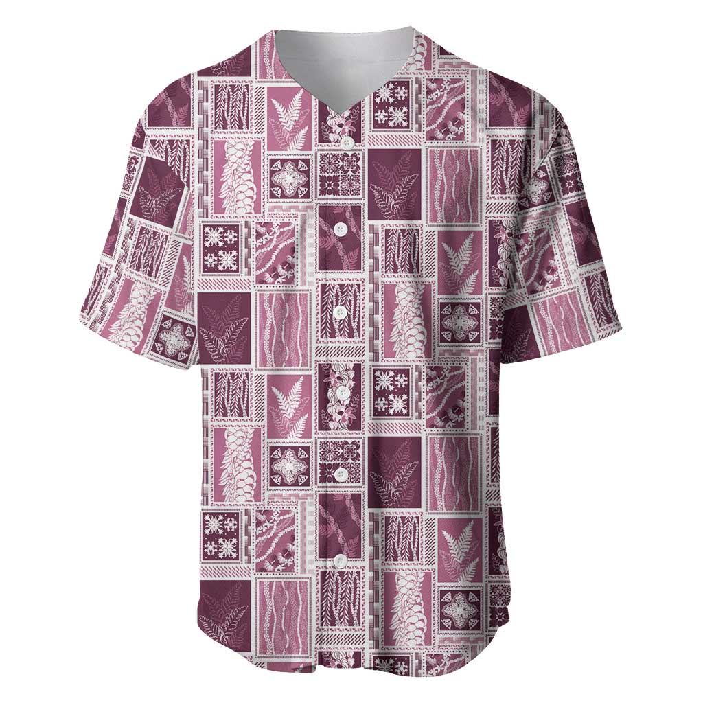 Vintage Aloha Block Quilt Baseball Jersey Pink Inspired Lei Motifs LT9 Pink - Polynesian Pride