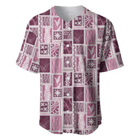 Vintage Aloha Block Quilt Baseball Jersey Pink Inspired Lei Motifs LT9 Pink - Polynesian Pride