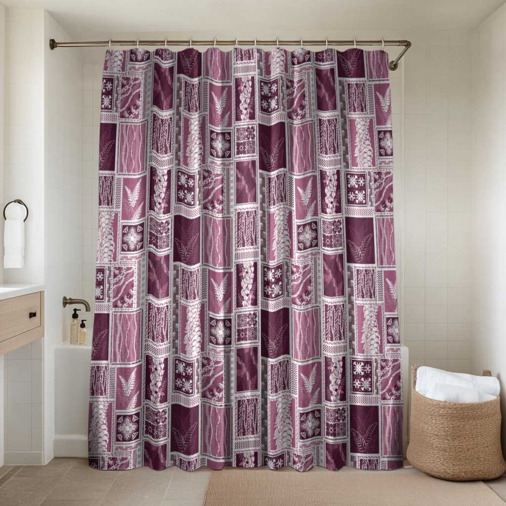 Vintage Aloha Block Quilt Bathroom Set Pink Inspired Lei Motifs - Polynesian Pride