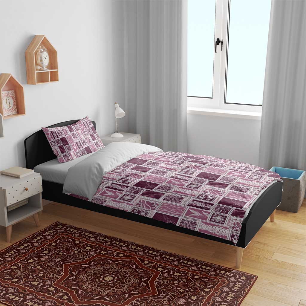 Vintage Aloha Block Quilt Bedding Set Pink Inspired Lei Motifs - Polynesian Pride