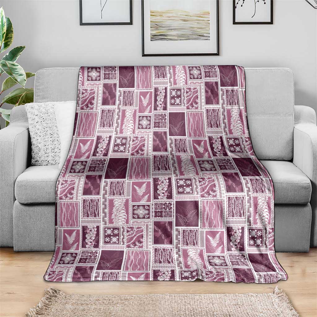 Vintage Aloha Block Quilt Blanket Pink Inspired Lei Motifs - Polynesian Pride