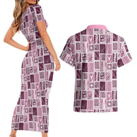 Vintage Aloha Block Quilt Couples Matching Short Sleeve Bodycon Dress and Hawaiian Shirt Pink Inspired Lei Motifs LT9 - Polynesian Pride