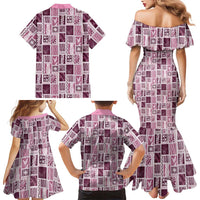 Vintage Aloha Block Quilt Family Matching Mermaid Dress and Hawaiian Shirt Pink Inspired Lei Motifs LT9 - Polynesian Pride