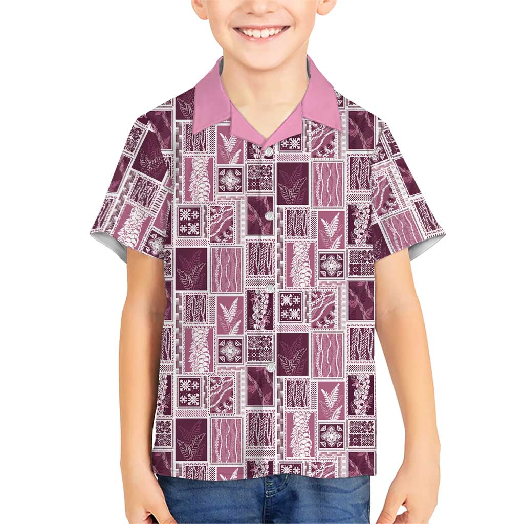 Vintage Aloha Block Quilt Family Matching Off The Shoulder Long Sleeve Dress and Hawaiian Shirt Pink Inspired Lei Motifs LT9 Son's Shirt Pink - Polynesian Pride