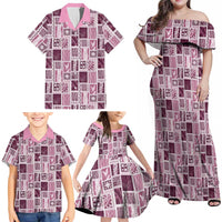 Vintage Aloha Block Quilt Family Matching Off Shoulder Maxi Dress and Hawaiian Shirt Pink Inspired Lei Motifs LT9 - Polynesian Pride