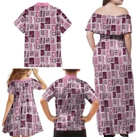 Vintage Aloha Block Quilt Family Matching Off Shoulder Maxi Dress and Hawaiian Shirt Pink Inspired Lei Motifs LT9 - Polynesian Pride