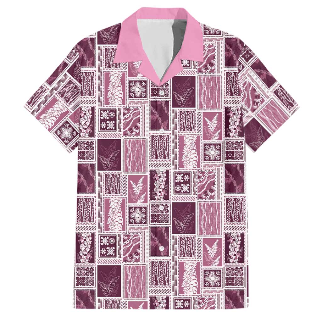 Vintage Aloha Block Quilt Family Matching Off Shoulder Short Dress and Hawaiian Shirt Pink Inspired Lei Motifs LT9 Dad's Shirt - Short Sleeve Pink - Polynesian Pride